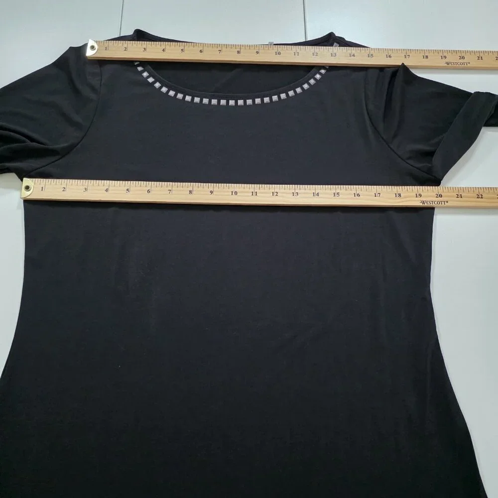 Tahari Top Womens L Black SS Studs Stretch Whimsigoth Office Mature Logo Capsule - Picture 3 of 16